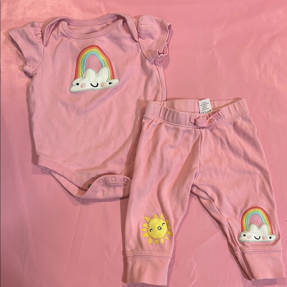 Gymboree Pink Rainbow and Sun Kids Matching Set 3/6M
